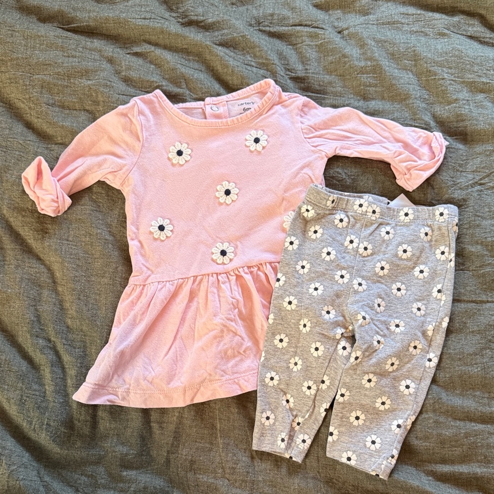 Carter's Pink Top and Gray Daisy Leggings Matching Set